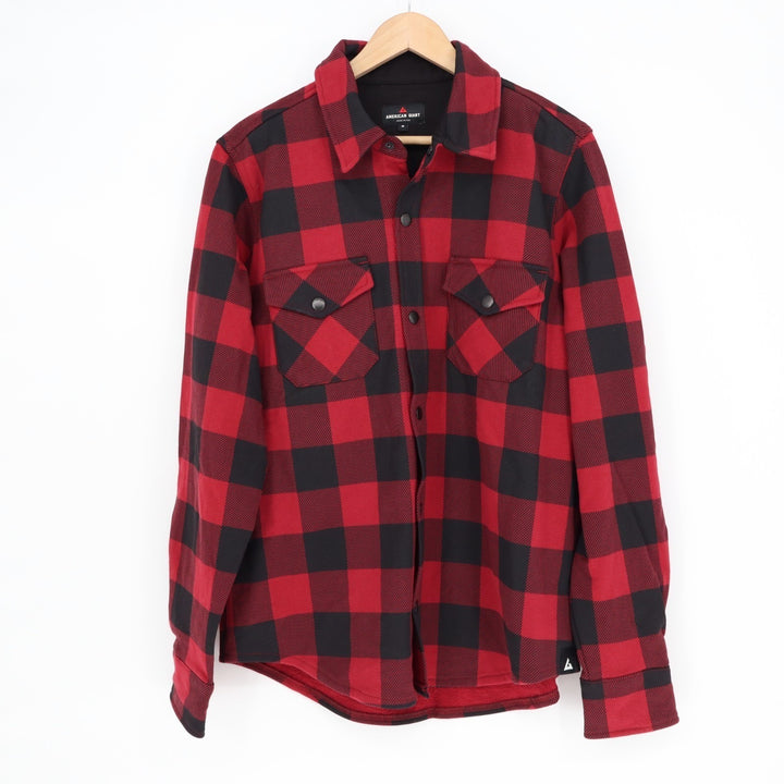 American Giant Redwood Overshirt Unisex M Red Plaid Cotton Fleece Spread Collar