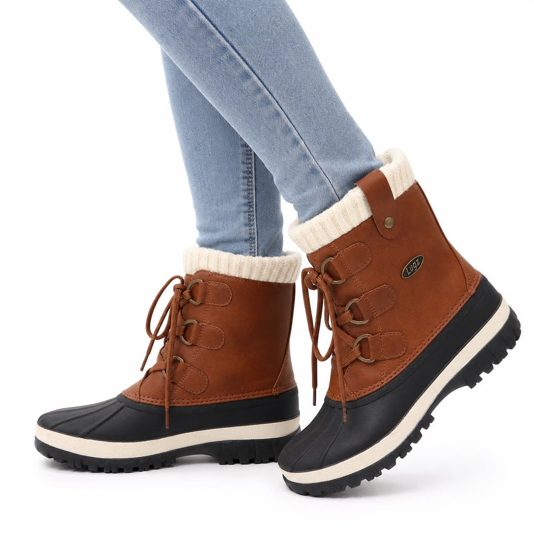 Lugz Duck Boots Womens 8 Tallulah Brown Black Water Resistant Faux Fur New