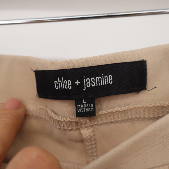 Chloe + Jasmine Tan Beige Pull On Straight Leg Trousers Pants Womens Pockets