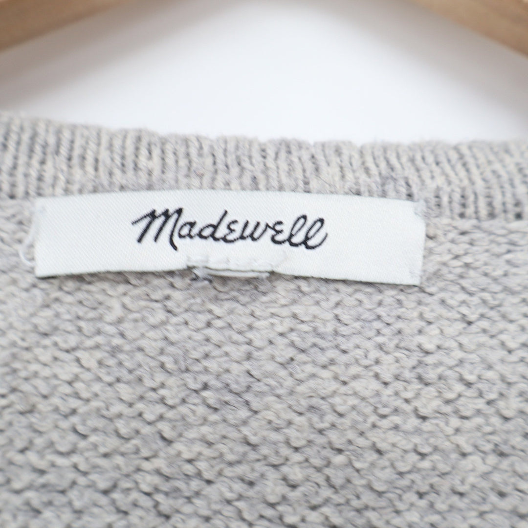 Madewell Gray Open Front Drawstring Hem Cardigan Sweater Textured Knit Pockets