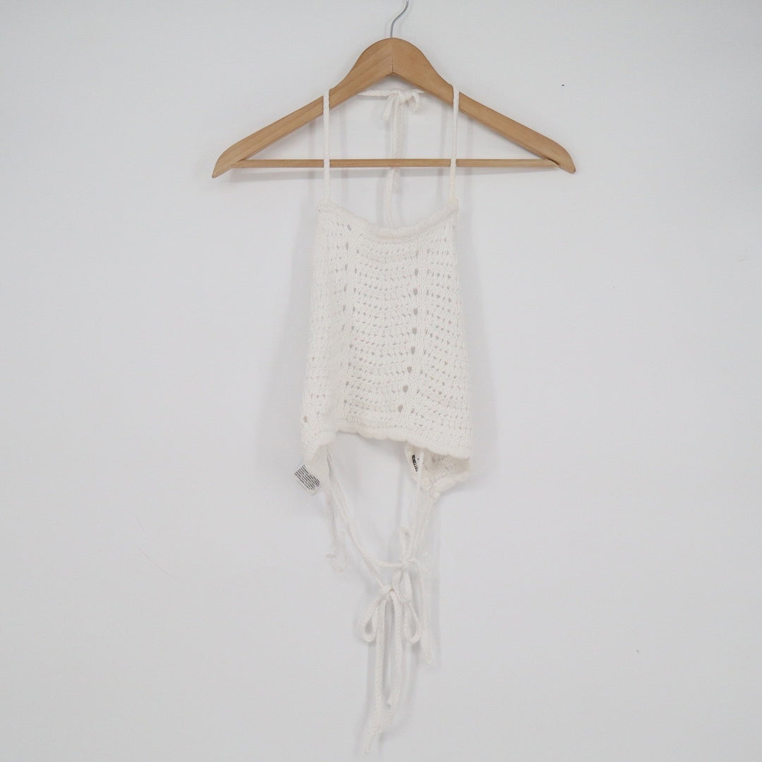 Cotton On White Crochet Halter Top Pointelle Knit Boho Crop Top Small