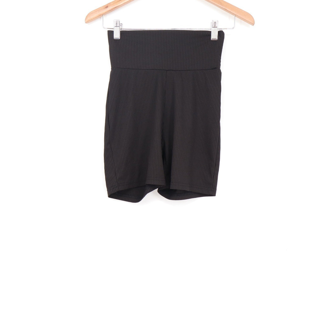 SHEIN Womens Black Ribbed High Waisted Biker Shorts Size S Small Activewear
