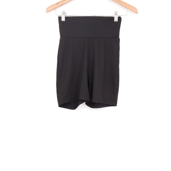 SHEIN Womens Black Ribbed High Waisted Biker Shorts Size S Small Activewear