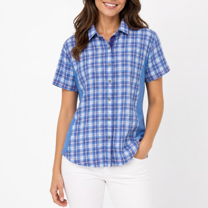 Kuhl Womens Blue Plaid Short Sleeve Button Down Hiking Shirt XL RN