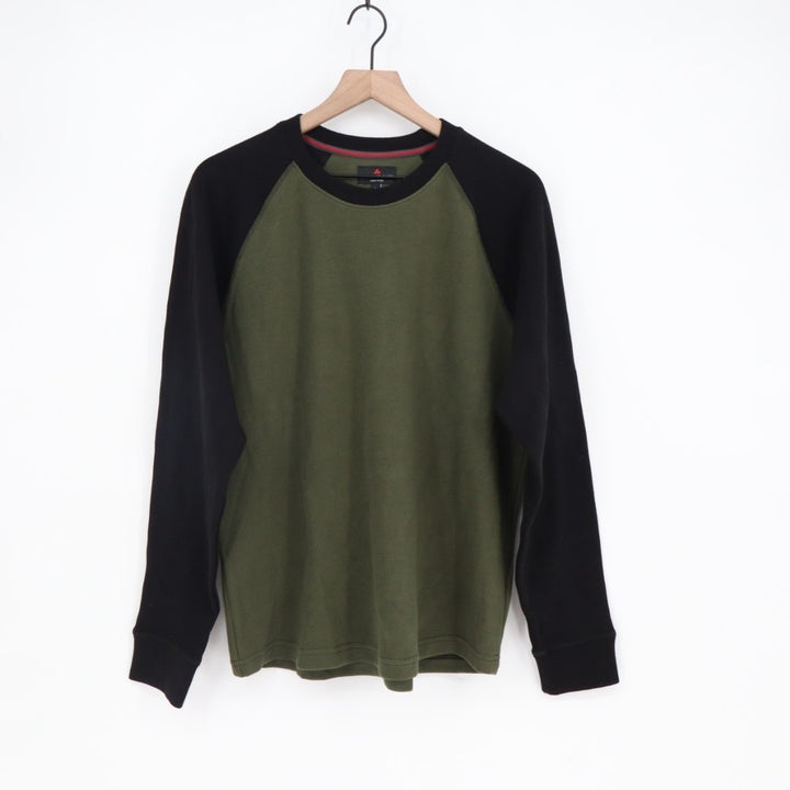 American Giant French Rib T-Shirt Mens L Deep Olive Black Cotton Raglan Sleeve