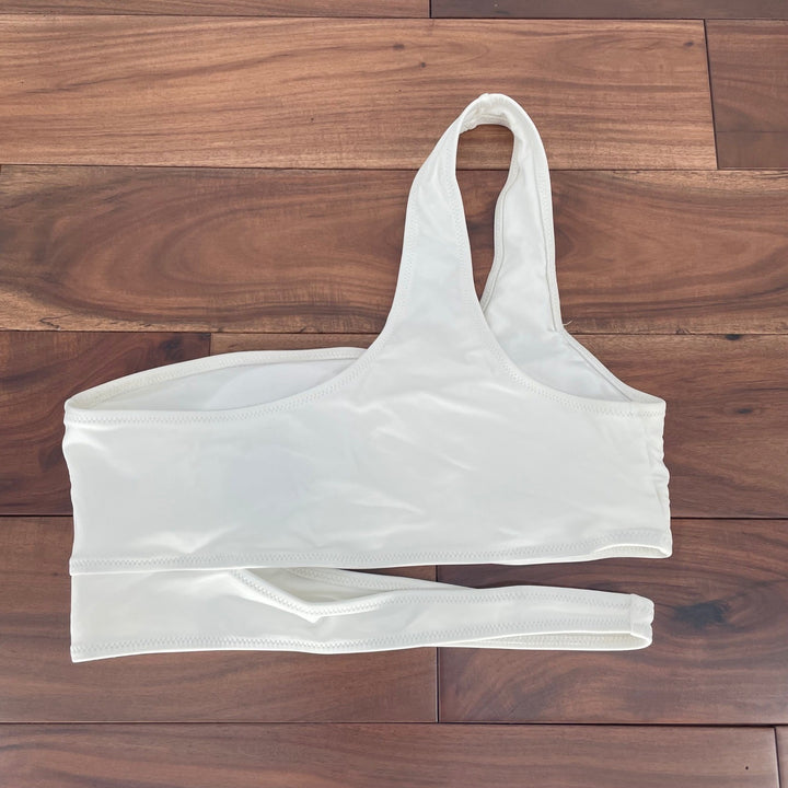 Lulus White One Shoulder Swim Top Bikini Banded Cutout Beach Resort Size L