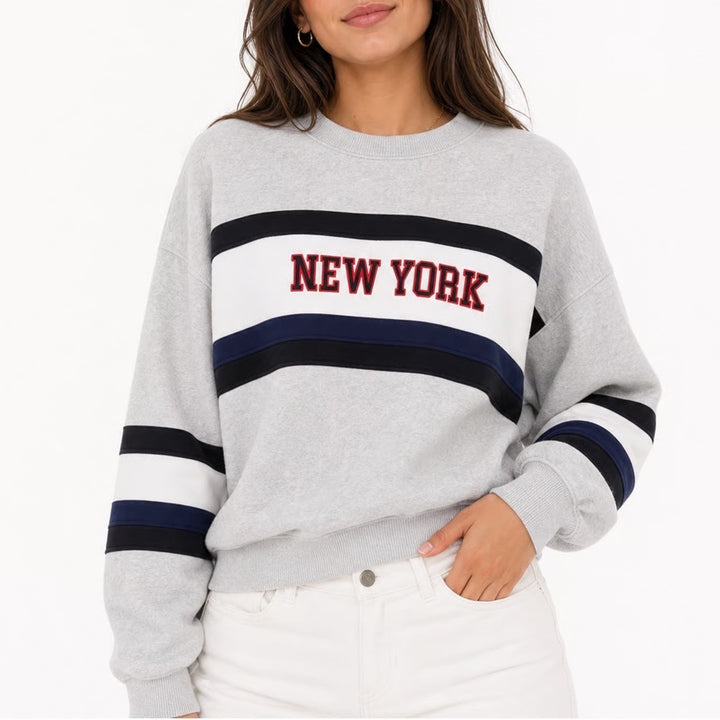 Chaser Sweatshirt Womens S New York Graphic Grey Striped Relaxed Excellent