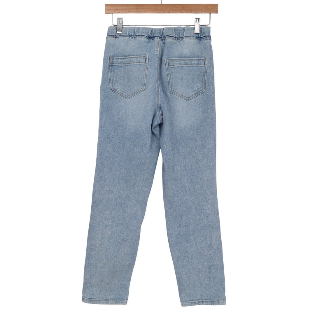 Sincerely Jules Womens Distressed Straight Leg Jeans Light Wash Elastic Waist S