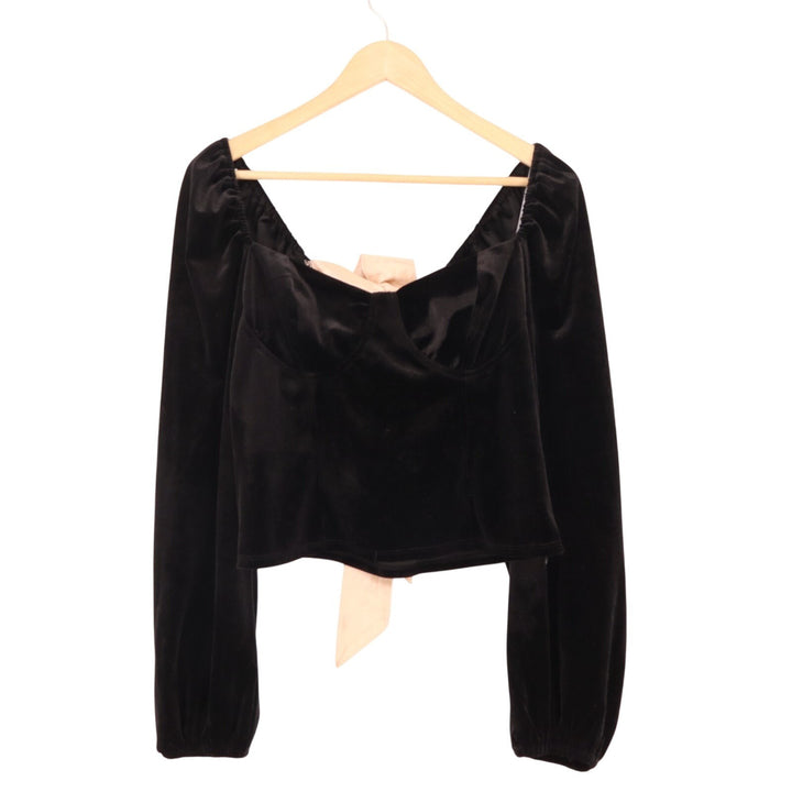 Lulus Exquisite Expectation Top Womens M Black Velvet Tie-Back Balloon Sleeve