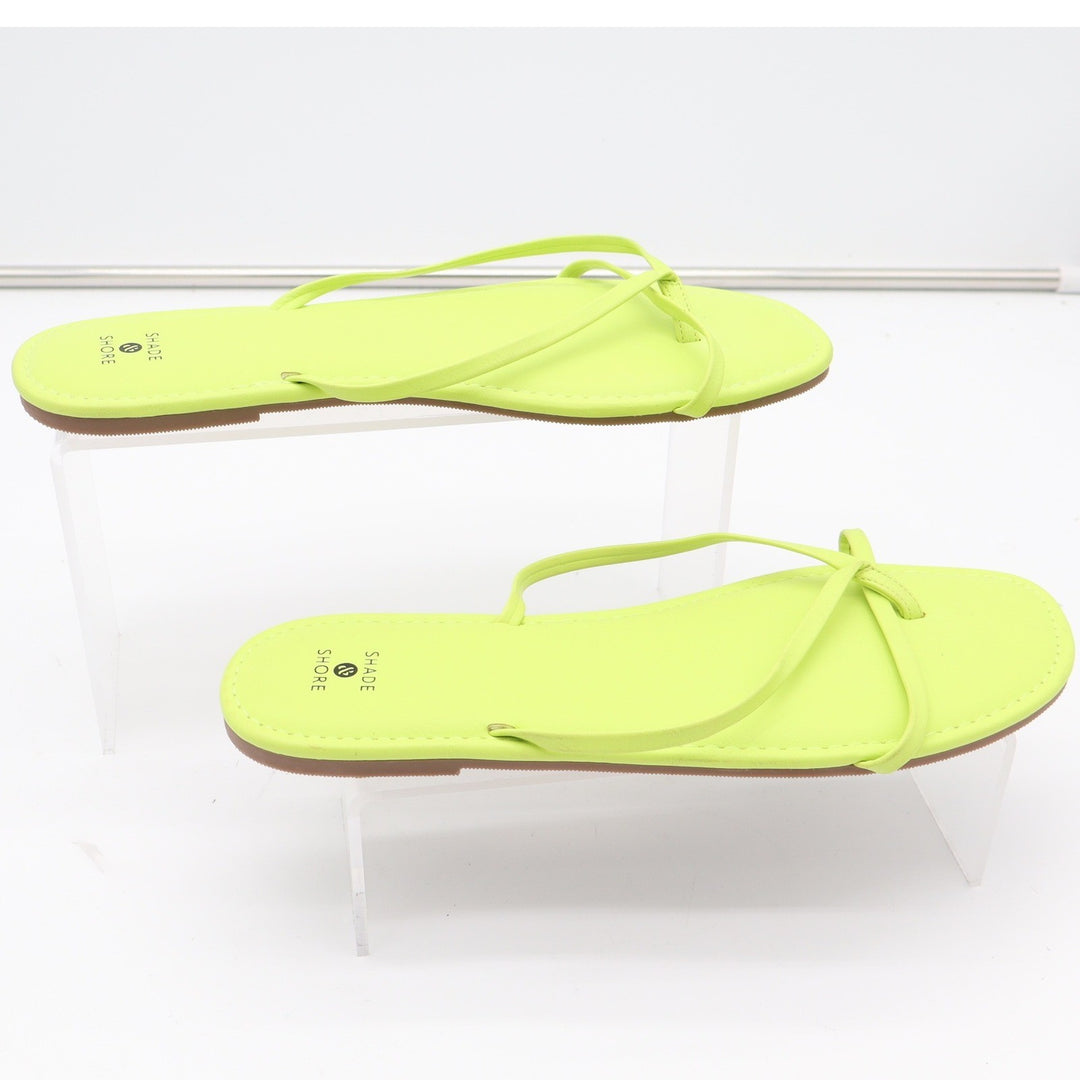 Shade & Shore Womens Neon Lime Green Strappy Thong Sandals Square Toe Size 10