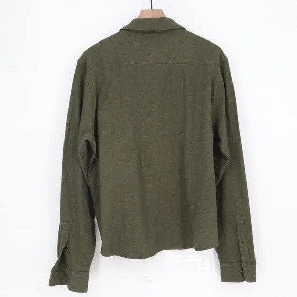American Giant Premium Slub Shirt Mens L Olive Green Cotton Back Yoke Button Up