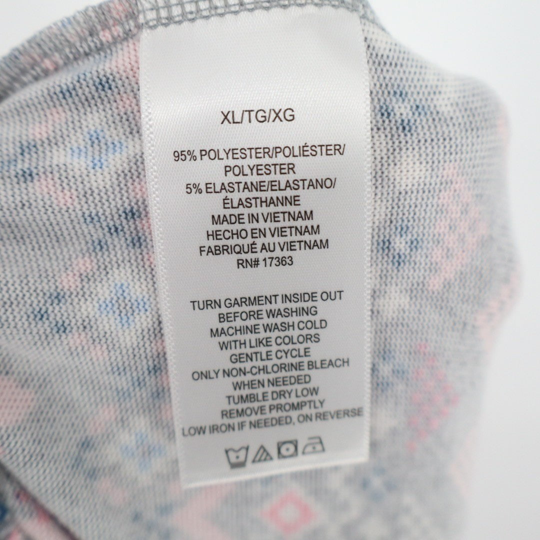Cuddl Duds Pajama Pants Womens XL Gray Pink Fair Isle Heart Print Sleepwear