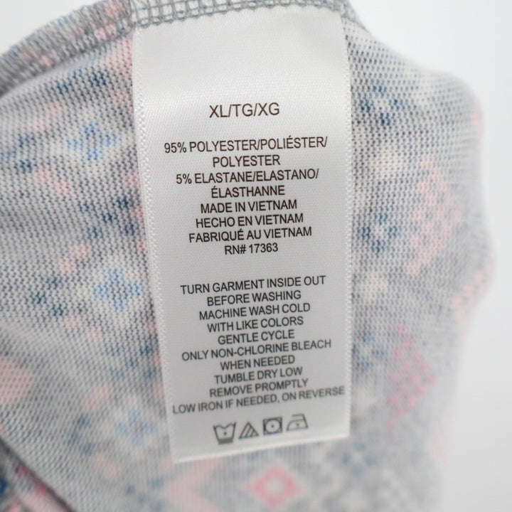 Cuddl Duds Pajama Pants Womens XL Gray Pink Fair Isle Heart Print Sleepwear