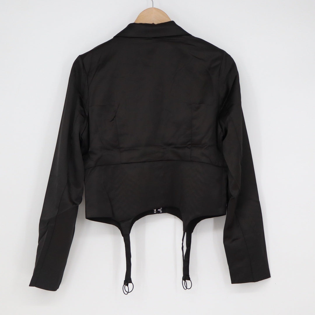 Naked Wardrobe The Statement Black Cropped Garter Blazer Jacket Medium