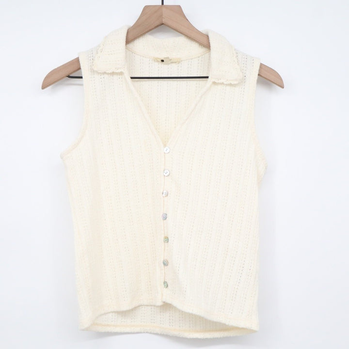 Madewell Cardigan Sweater Women XS Ivory Cotton Knitted Sleeveless Spread Collar