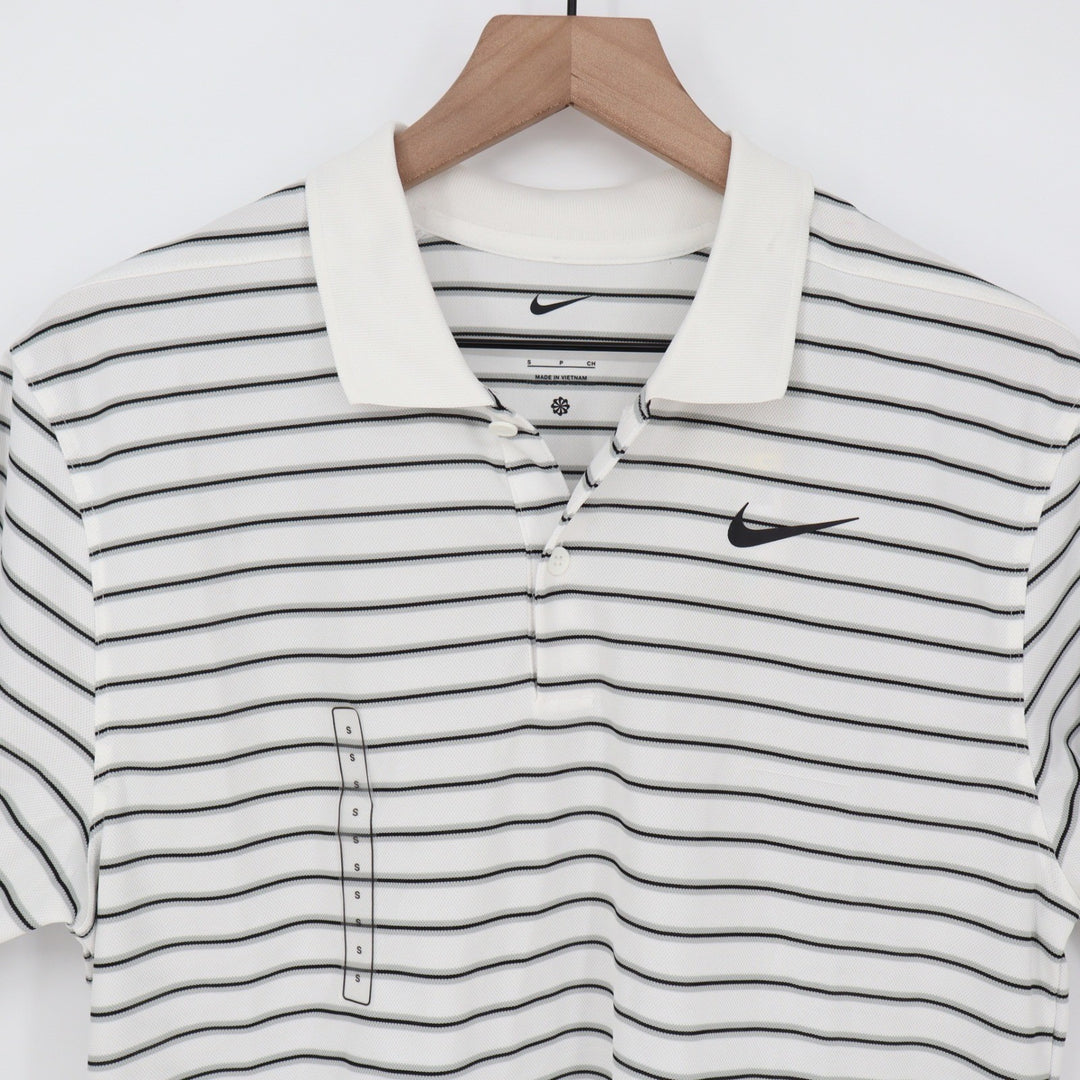 Nike Golf Mens Dri-FIT Striped Polo Shirt White Black Size S NEW