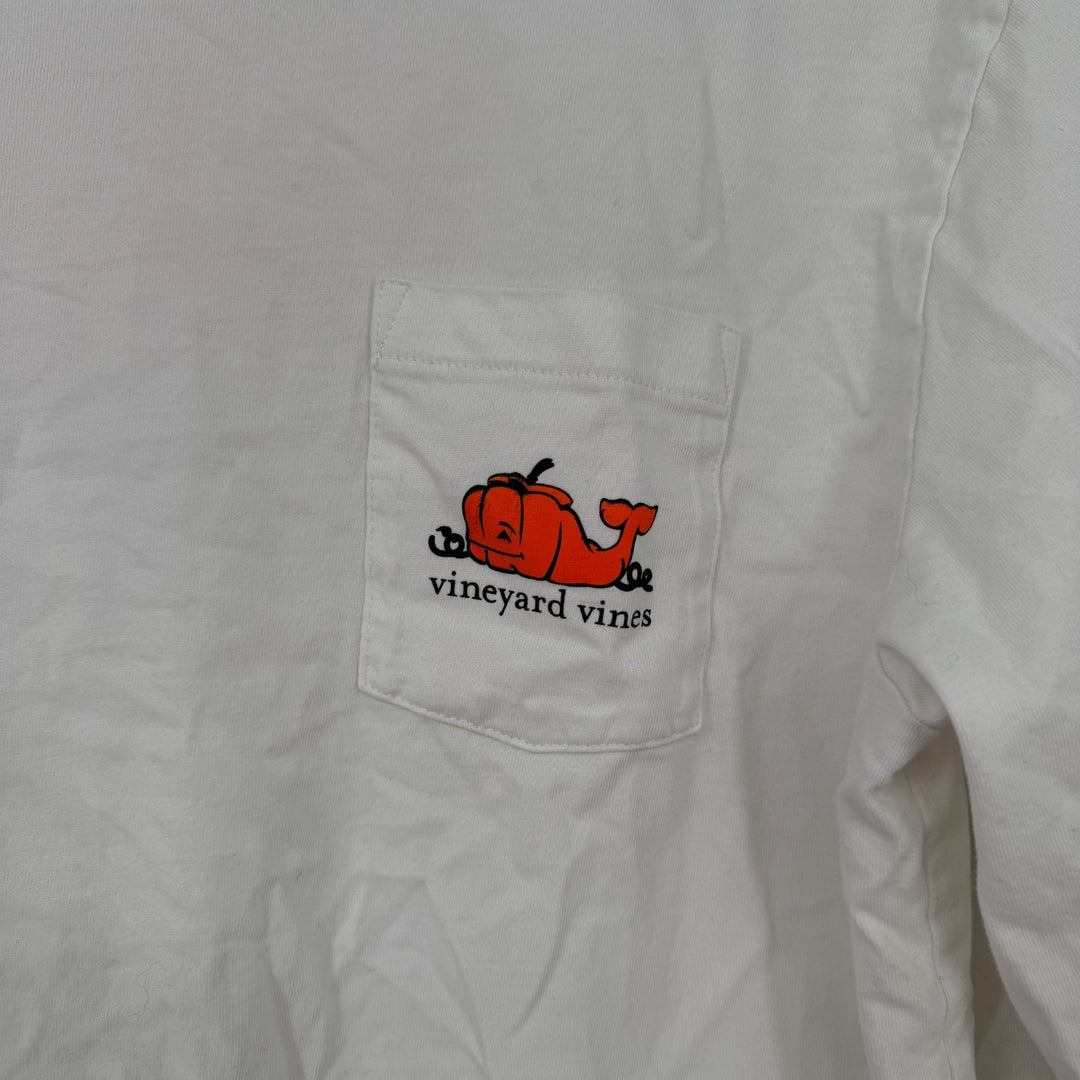 Vineyard Vines Shirt Boys XL (18) White Halloween Fall Pumpkin Whale Graphic