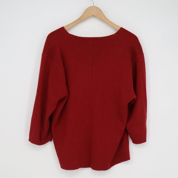 Dressbarn Woman Red Ribbed Square Neck 3/4 Sleeve Knit Sweater Plus Size 22/24