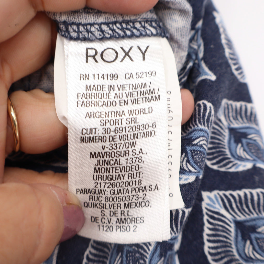 Roxy Navy Blue Geometric Print Linen Blend Wide Leg Drawstring Beach Pants M