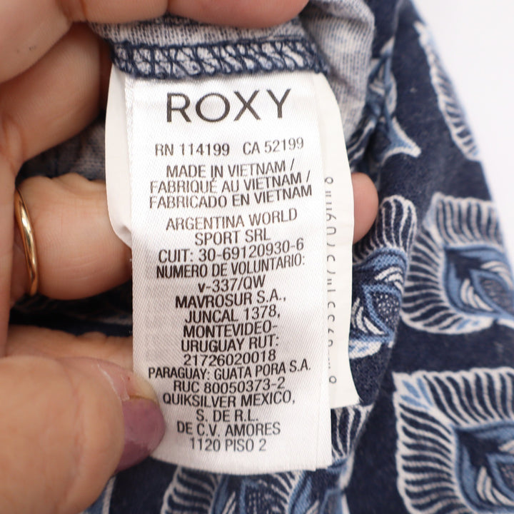 Roxy Navy Blue Geometric Print Linen Blend Wide Leg Drawstring Beach Pants M