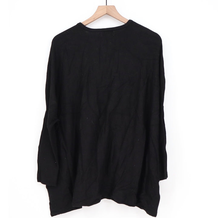 Joseph A Black Oversized Knit Sweater Gold Button Cuff Rayon Blend Crew Neck M