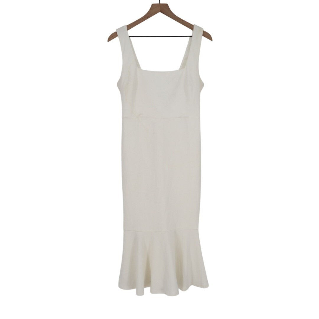 Lulus Moment Maker Midi Dress Womens Large White Stretch Square Neck Trumpet