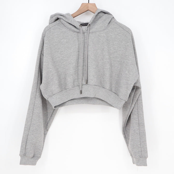 Naked Wardrobe Womens Heather Gray Cropped Hoodie Sweatshirt L