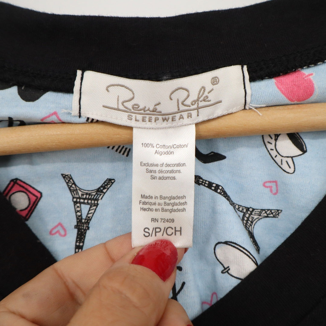 Rene Rofe Sleepwear Black Cotton Paris Eiffel Tower Le Chic Nightgown Small