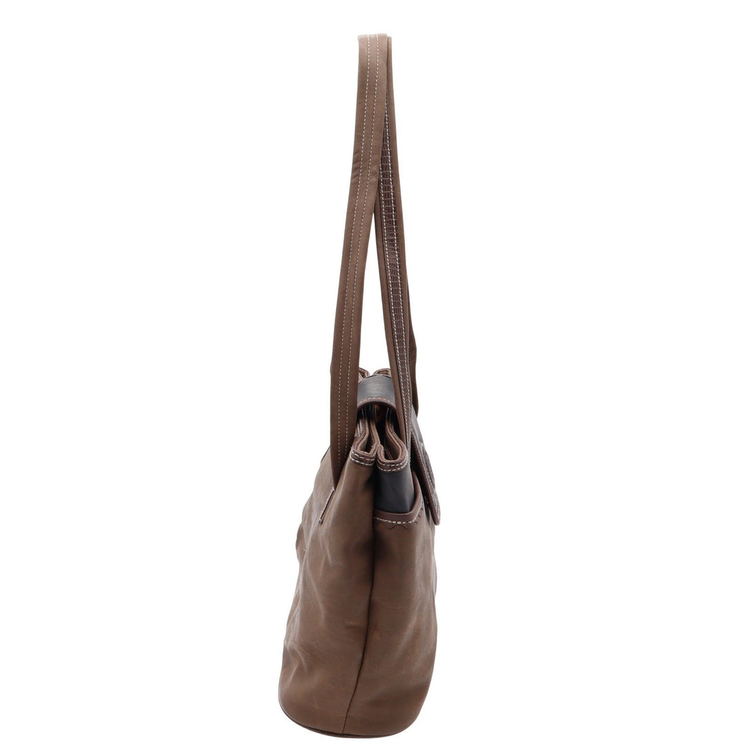 Leslie Fay Shoulder Bag Womens Medium Tote Brown Black Faux Lizard Trim