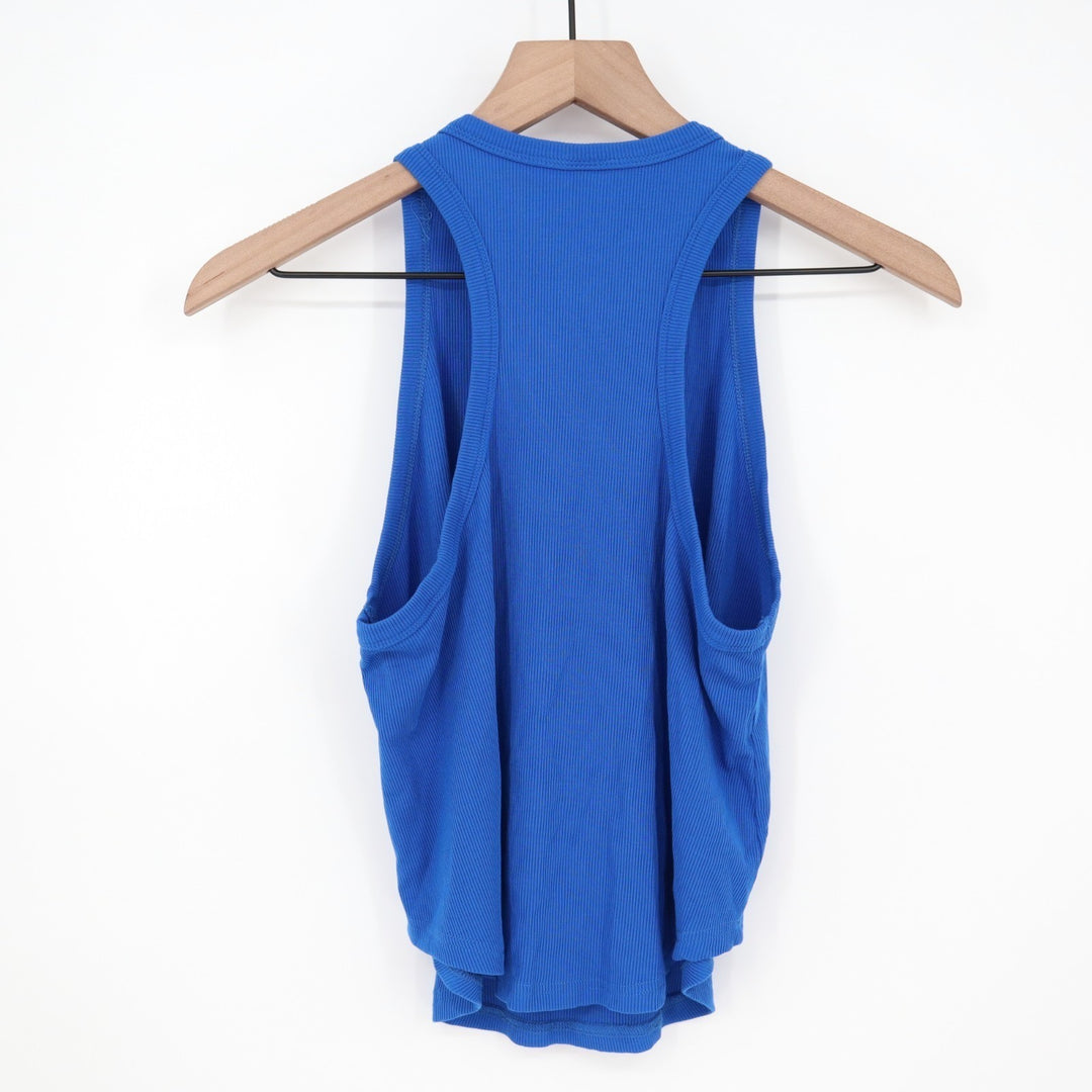 Laslulu Tank Top Womens Medium Royal Blue Stretch Knitted Ribbed Round Neck