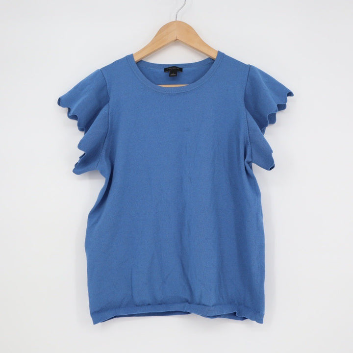 Ann Taylor Factory Blue Ruffle Sleeve Knit Top Size L