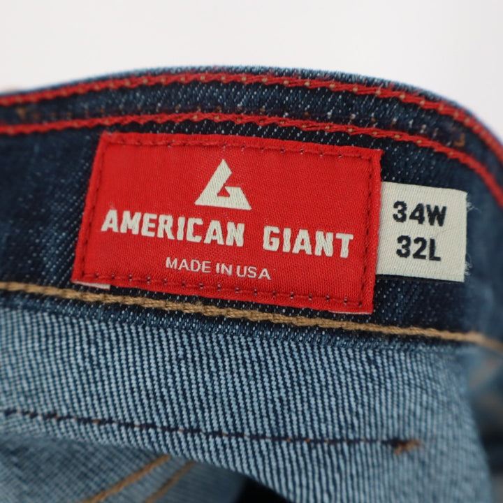 American Giant Dakota Jeans Mens 34x32 Blue Denim Preppy Cotton Stretch Straight