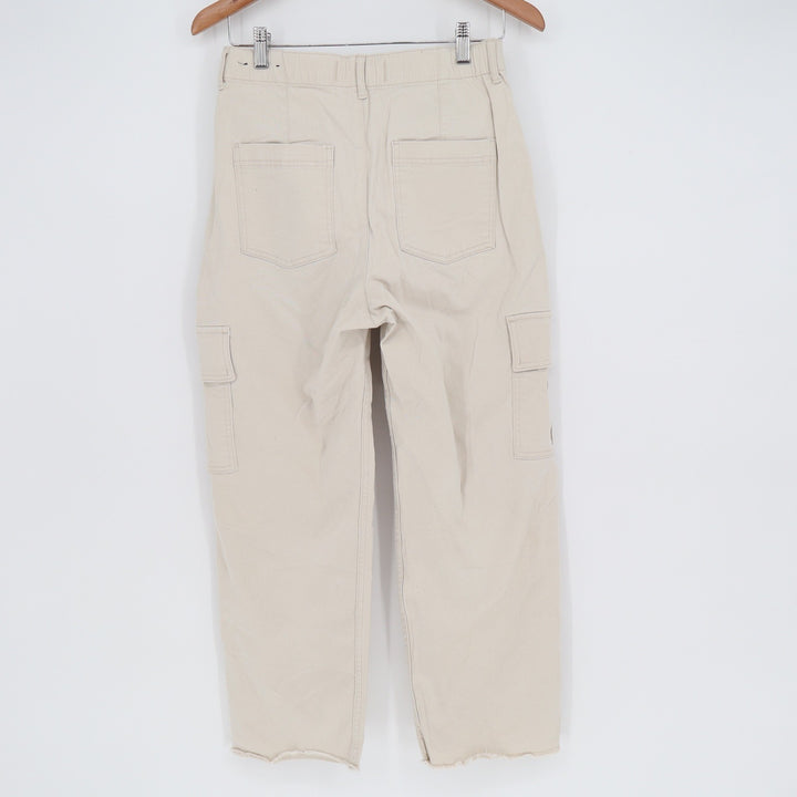 Hollister Ultra High-Rise Cargo Pants Cream Beige Straight Leg Raw Hem Medium