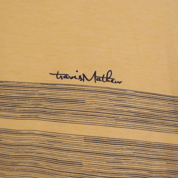 Travis Mathew Yellow Striped Polo Shirt Mens Medium Golf Casual Short Sleeve