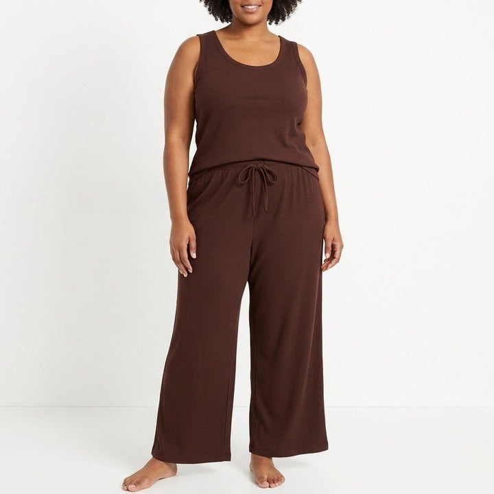 State Of Day Intimates 2-PC Pajamas Set Women 2XL Brown Cotton Stretch Crew Neck