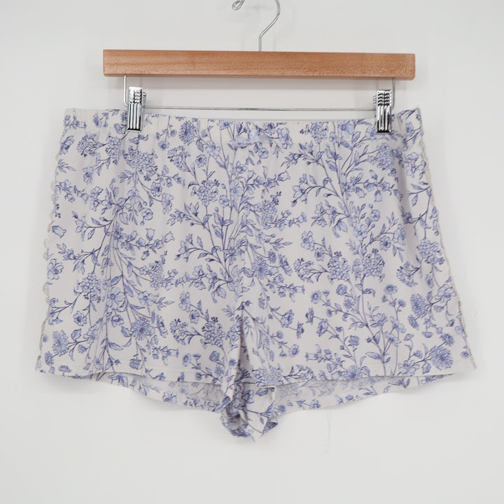 Laura Ashley Blue Floral Pajama Shorts Lace Trim XL 1309-49 White Sleepwear