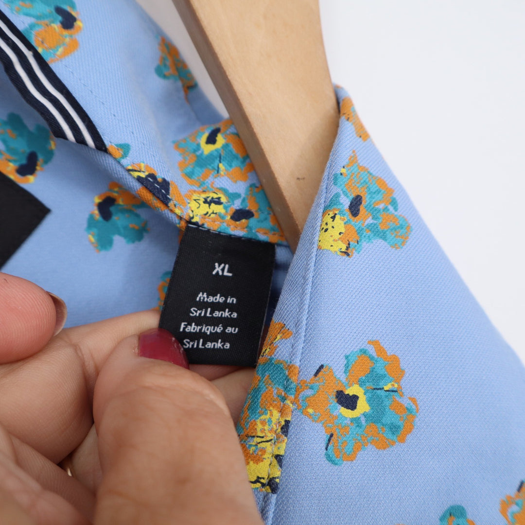 Nordstrom Button-Down Mens XL Tech-Smart Trim Fit Blue Floral Stretch Excellent