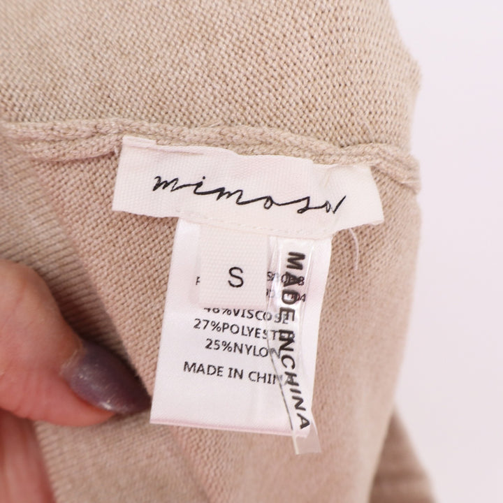 Mimosa Midi Pencil Skirt Womens Small Beige Knit Side Slit Pull On Elastic Waist