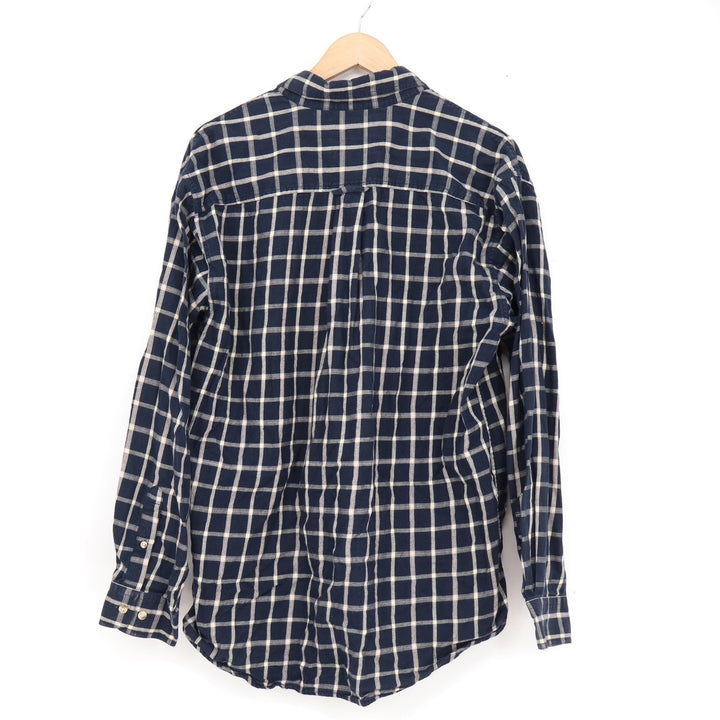 Trader Bay Mens Navy Blue White Windowpane Plaid Cotton Button Down Shirt Size M