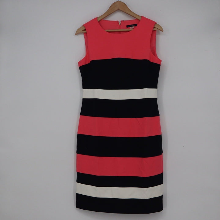 Tommy Hilfiger Coral Navy White Striped Sheath Dress Sleeveless Size 8