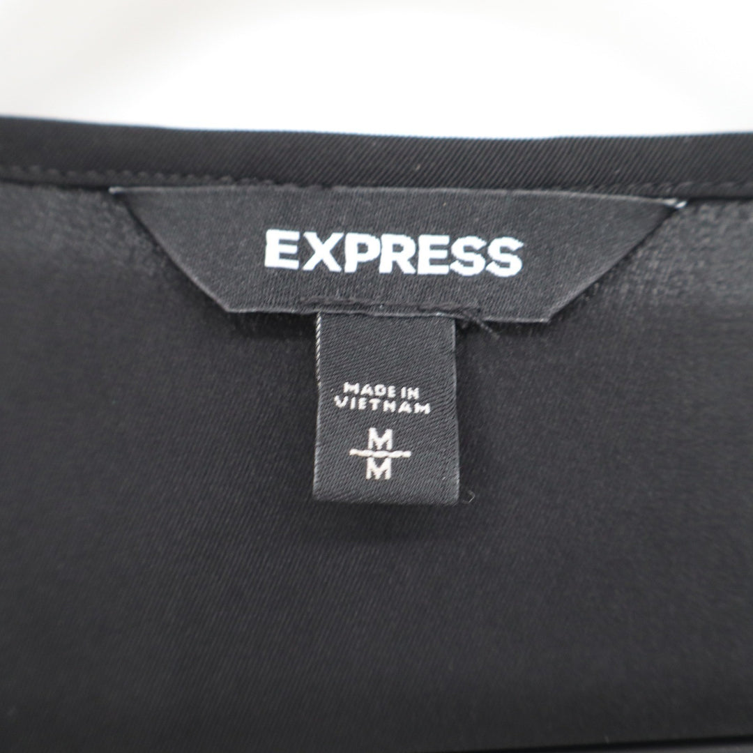 Express Black Pearl Button Cuff Long Sleeve Scoop Neck Blouse Medium