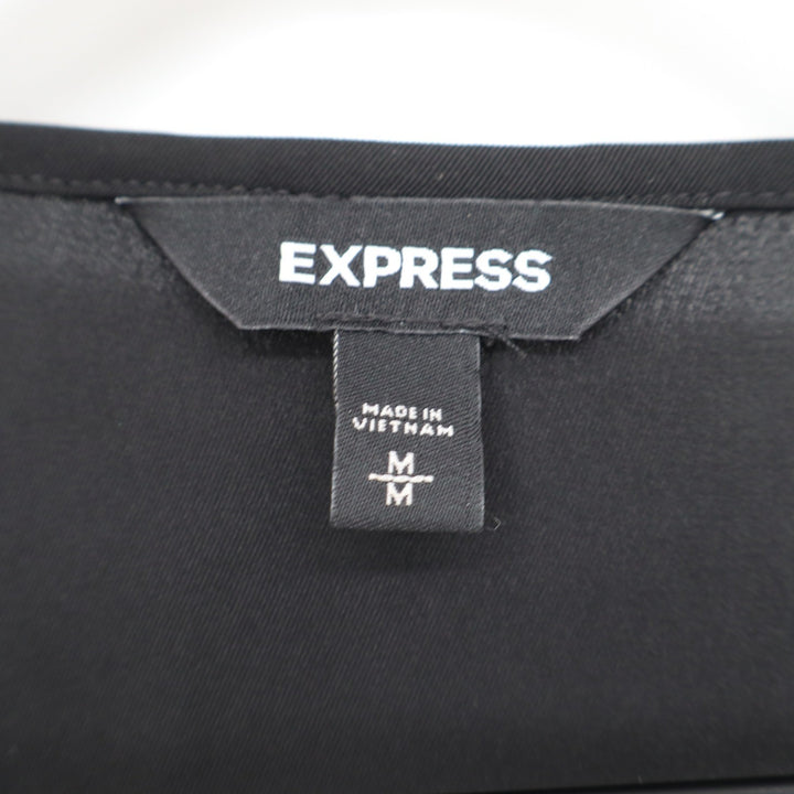 Express Black Pearl Button Cuff Long Sleeve Scoop Neck Blouse Medium