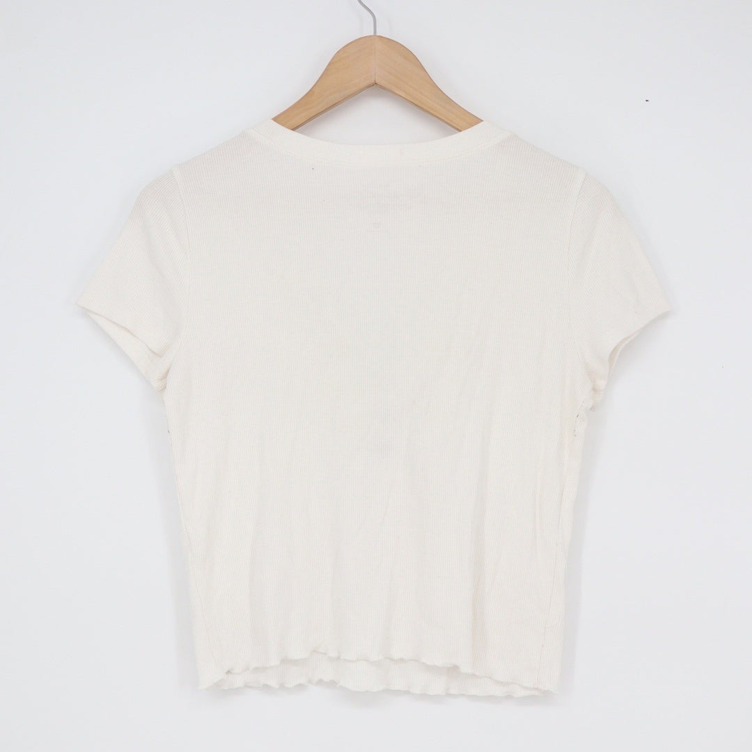 Hollister Must Have Collection Cream Ribbed Henley Lettuce Edge Baby Tee Medium