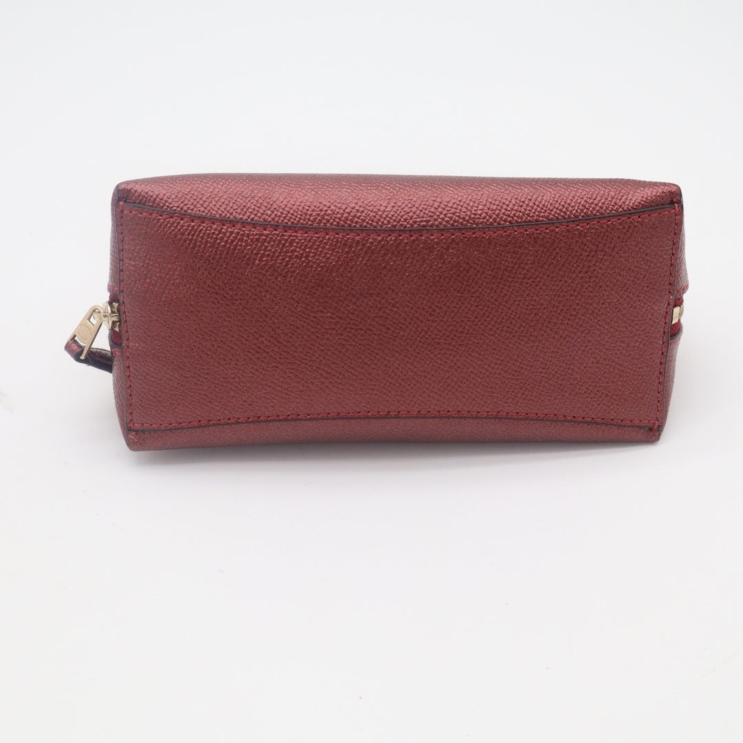 Coach Metallic Burgundy Crossgrain Leather Cosmetic Case Makeup Bag Gold Logo