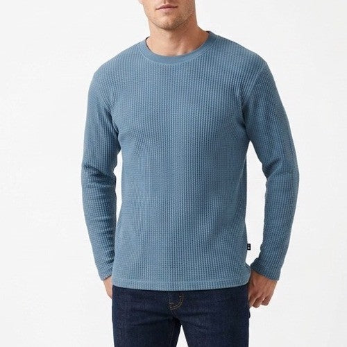 American Giant T-Shirt Mens XL Bluefin Waffle Knit Cotton Stretch Long Sleeve