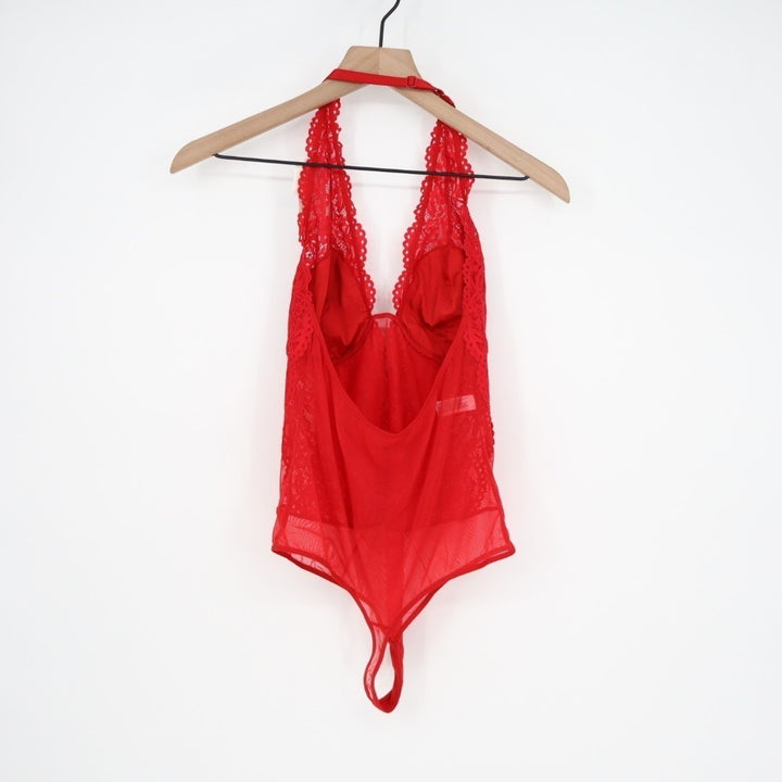 B.tempt'd by Wacoal Ciao Bella Halter Bodysuit Womens Large Red Floral Lace