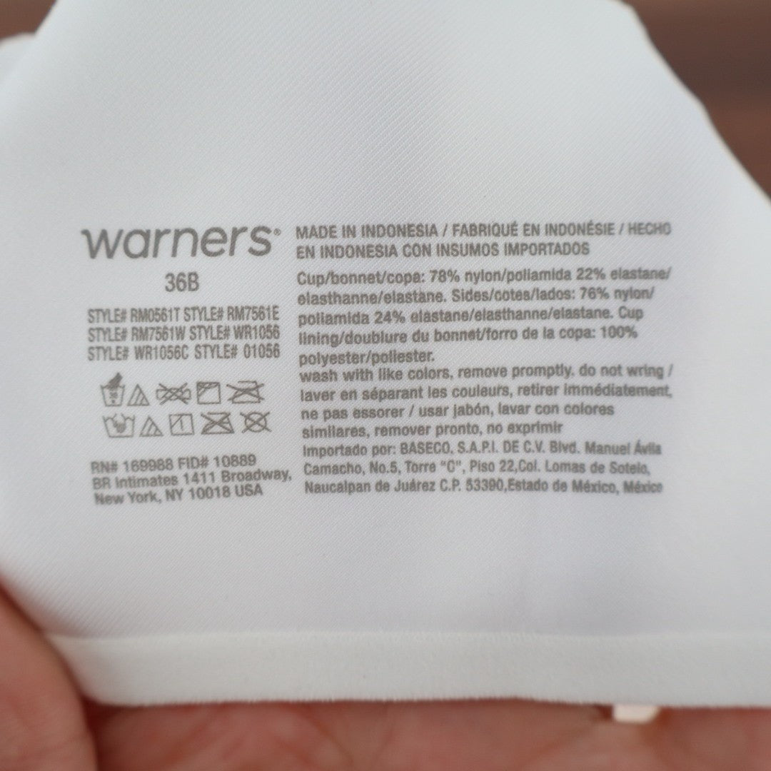 Warners No Side Effects T-Shirt Bra Women 36B White Wireless Adjustable Strap
