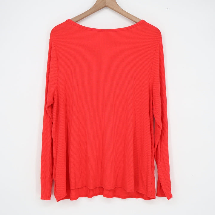Old Navy Womens XL Red Ribbed Henley V-Neck Long Sleeve Top