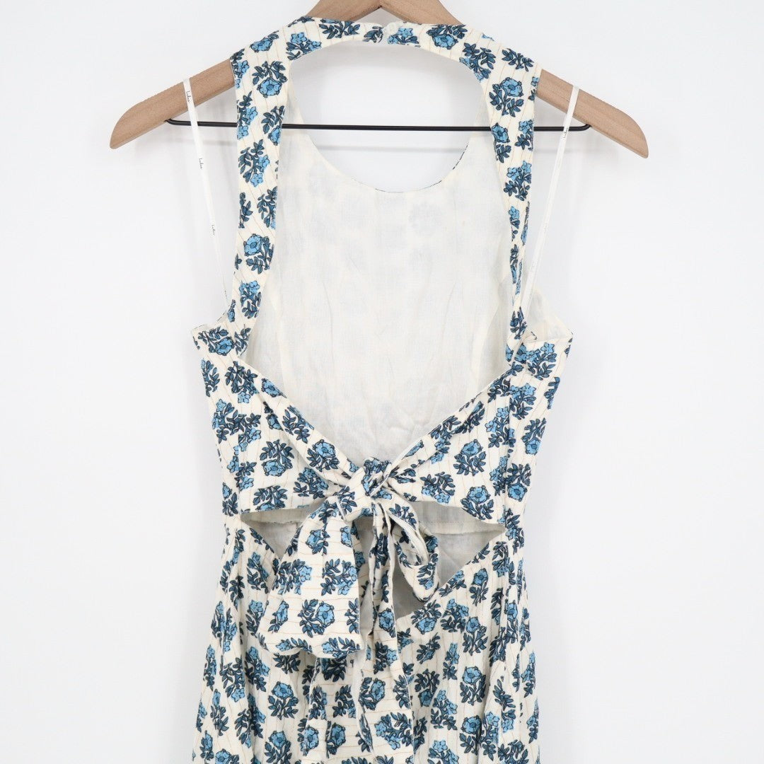 Lulus Flirty Fave Midi Dress Womens XS White Floral Cotton Tie-Back Round Neck
