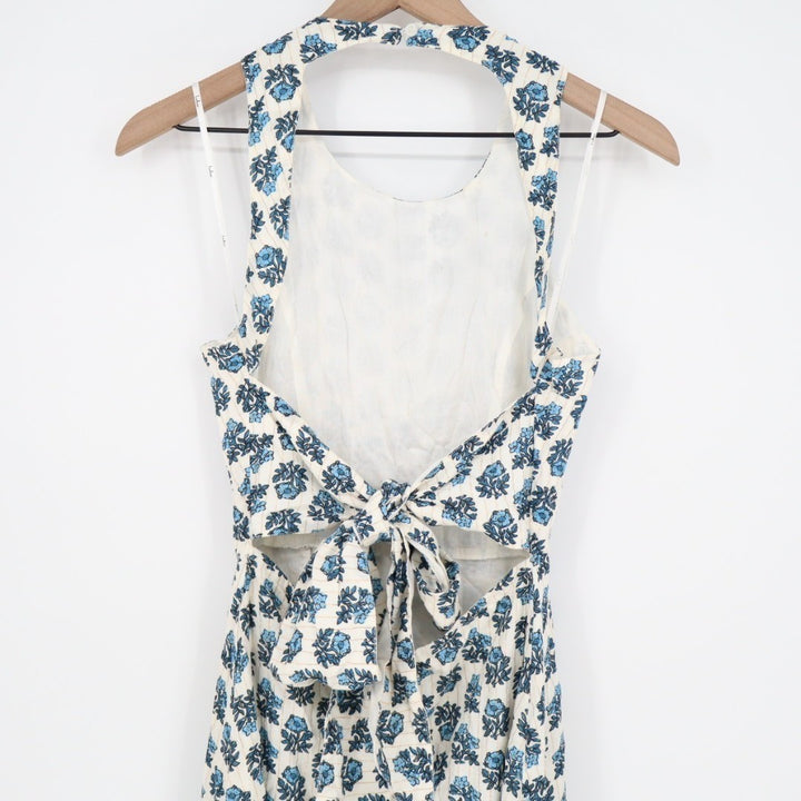 Lulus Flirty Fave Midi Dress Womens XS White Floral Cotton Tie-Back Round Neck